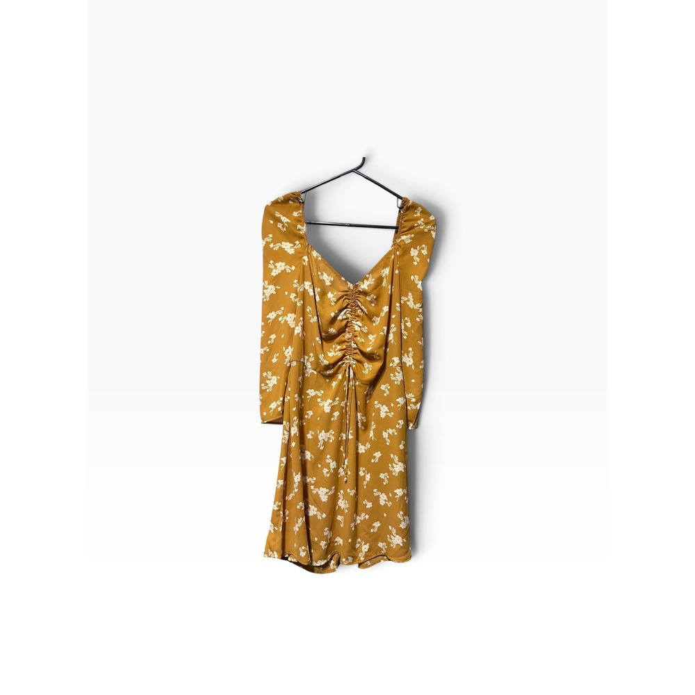 Trixxi Mustard Yellow Floral Ruched Front Long Sleeve Romper Size L